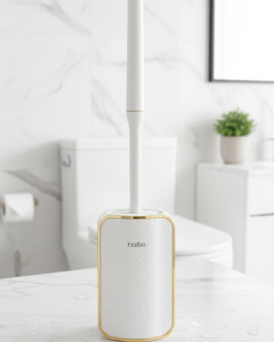 Brosse plate WC silicone blanc + support