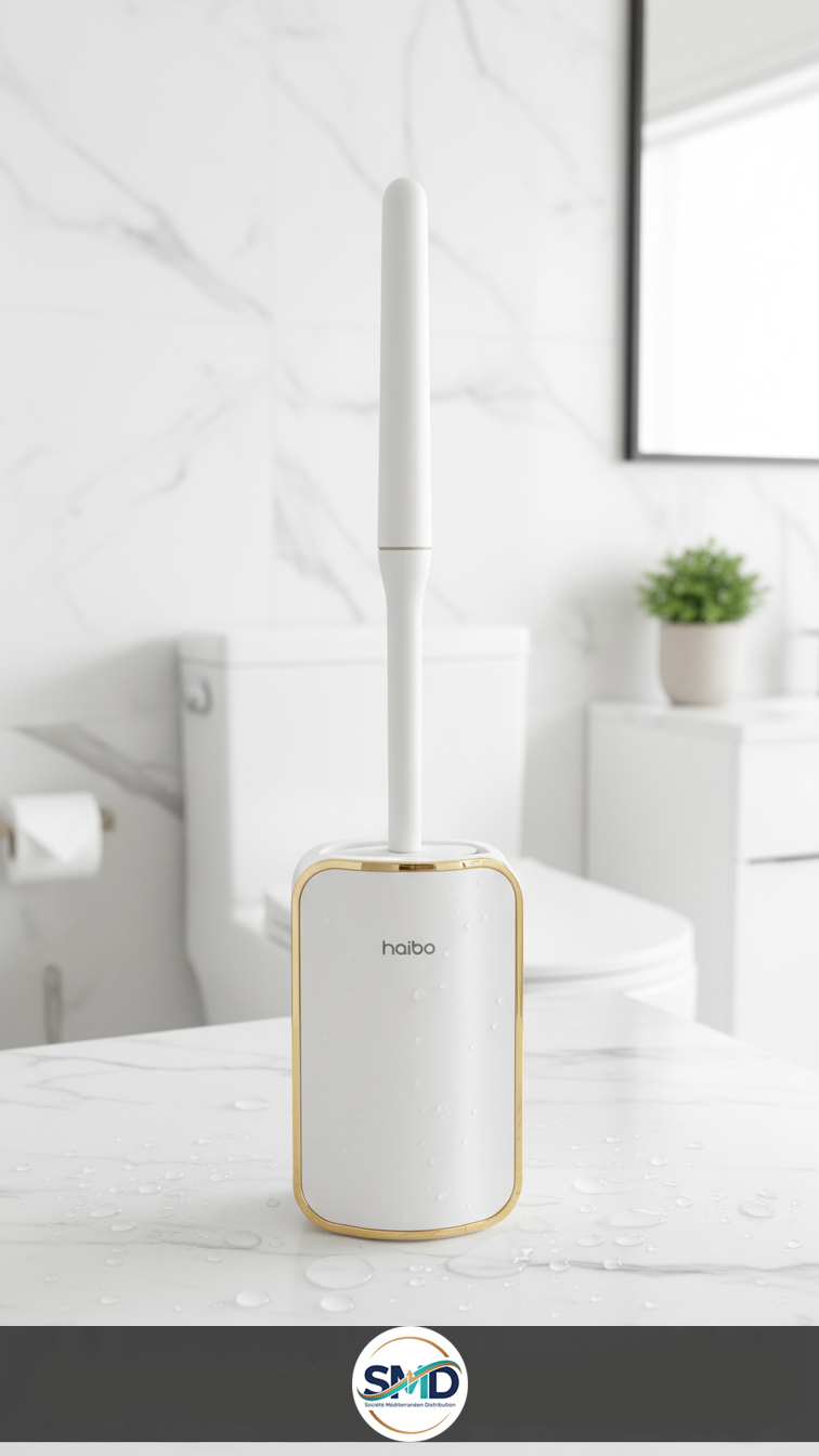 Brosse plate WC silicone blanc + support