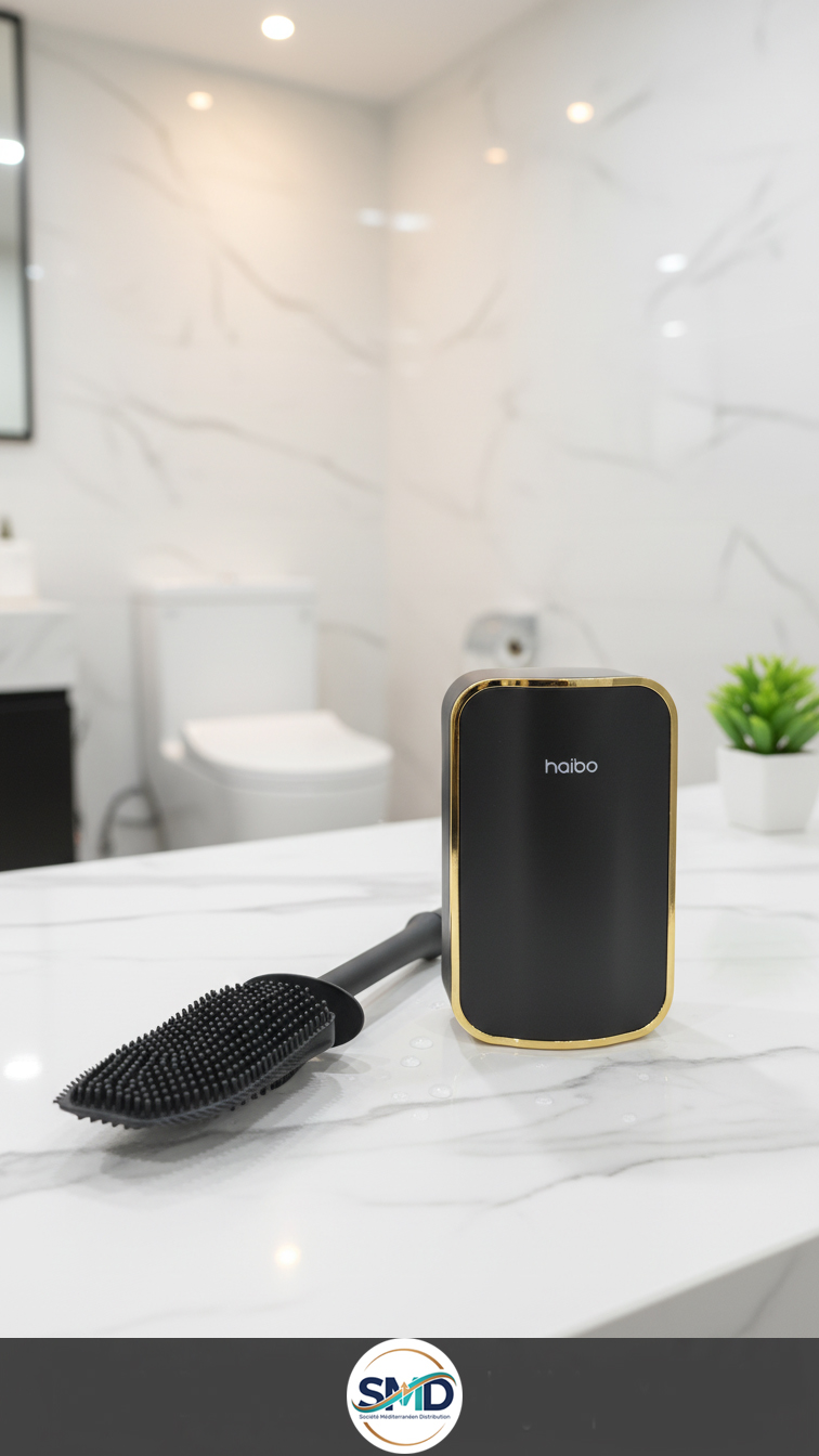Brosse plate WC silicone noire + support